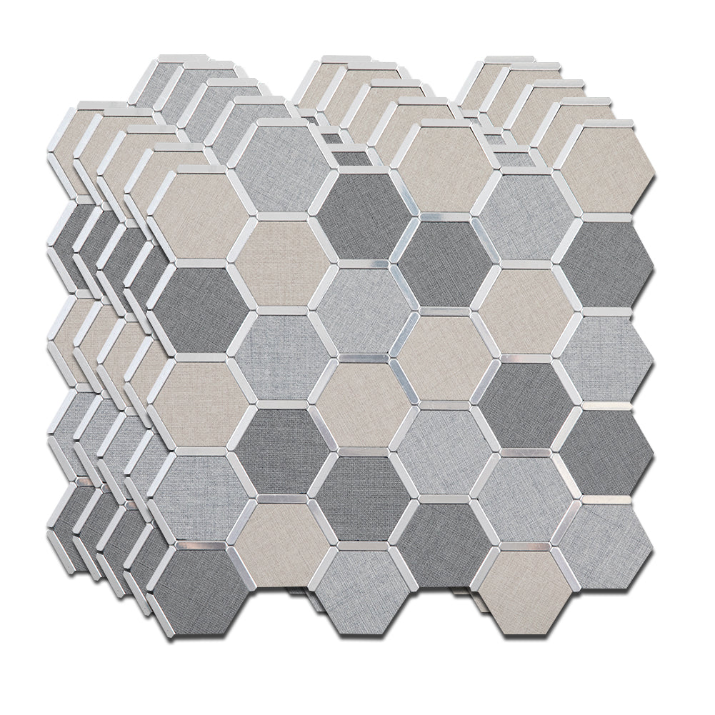 5-Sheet Peel and Stick Backsplash Tile PVC Imitation Cloth Pattern Self-Adhesive Mosaic Tile (Cream, Light Grey and Dark Grey)